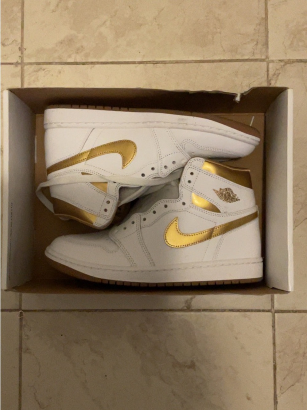 Nike Air Jordan 1 High-Top Sneakers - White & Gold Accents
